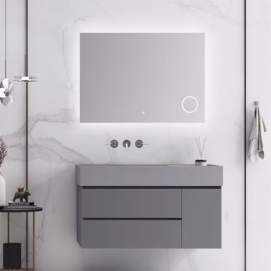 Armário pequeno montado na parede da vaidade do banheiro da madeira compensada de 500mm com bacia da arte única do armário do espelho