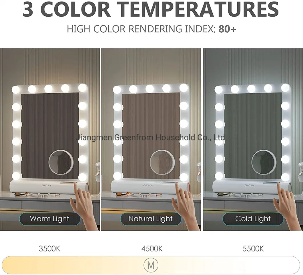 Plastic Hollywood Mirror 3 Color Lighting Modes Tabletop or Wallmount Vanity Slim Makeup Mirror with USB Charger Hollywood Makeup Mirror Lighting Mirror