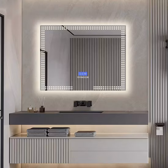 Modern Smart Bathroom Mirror, Bluetooth, Illuminated LED, Fog Free, 5mm Silver Mirror
